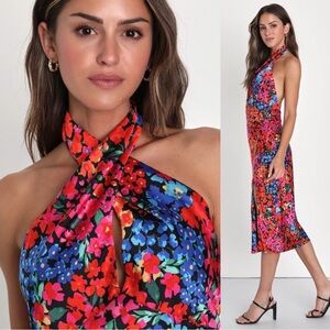 Floral Halter Neck Dress - Multicolor